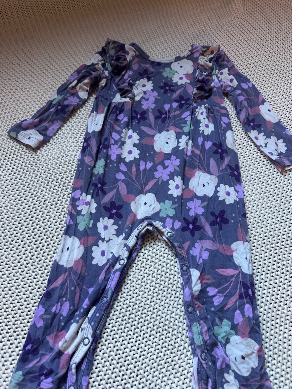 6-12 months Little Sleepies Bamboo Purple Floral Ruffle Long-Sleeve Romper